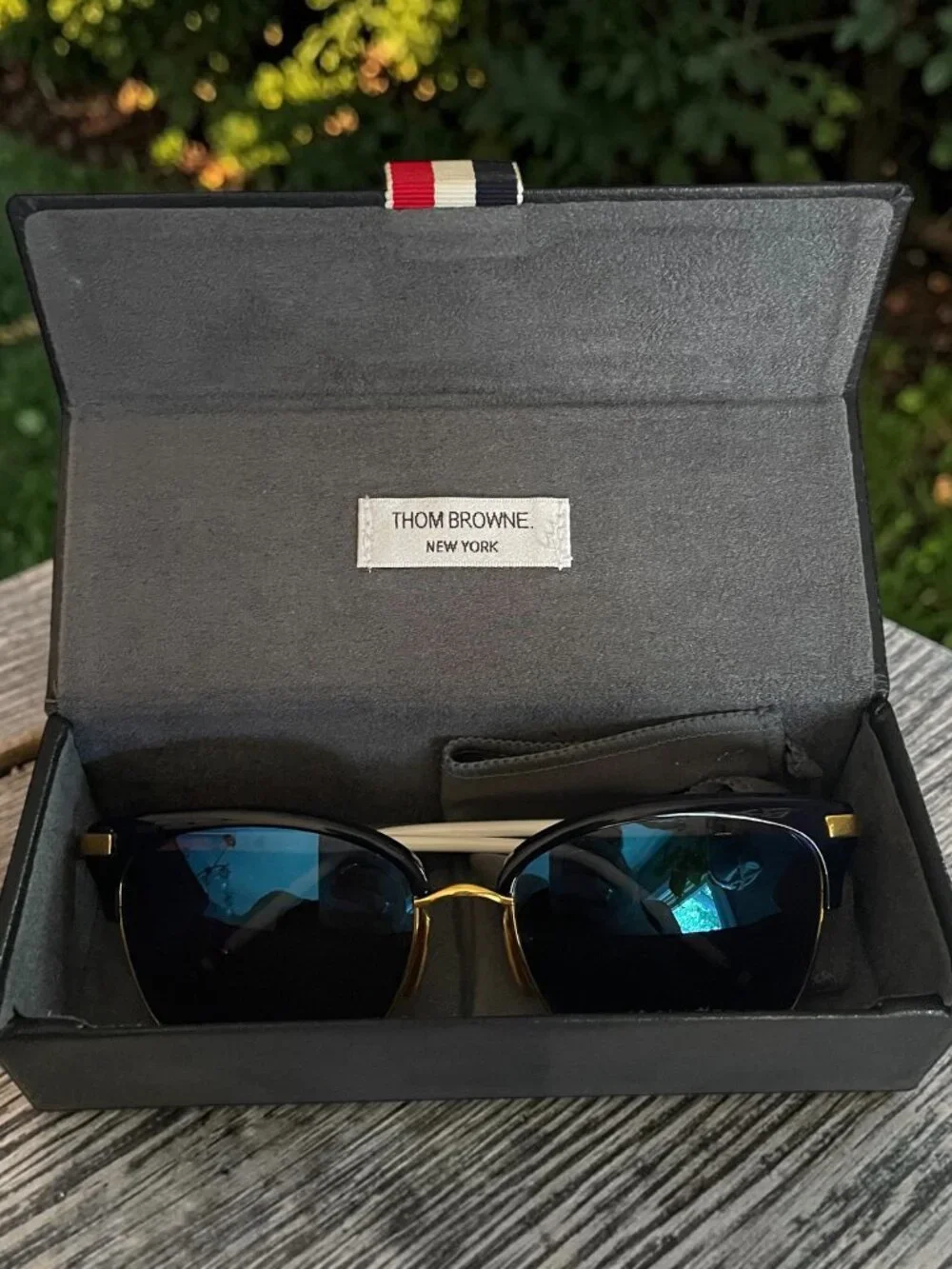 Thom Browne Sunglasses Black Gold Blue Mirror Lens w/ Case